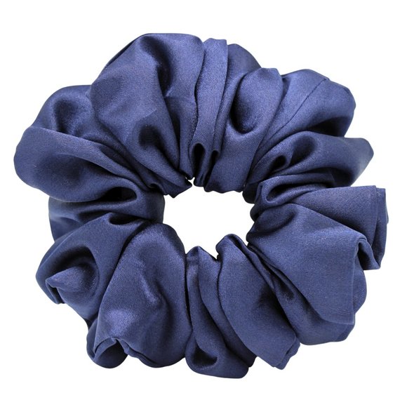 Large Scrunchie, Navy Blue Satin HairScrunchie - Picture 2 of 3